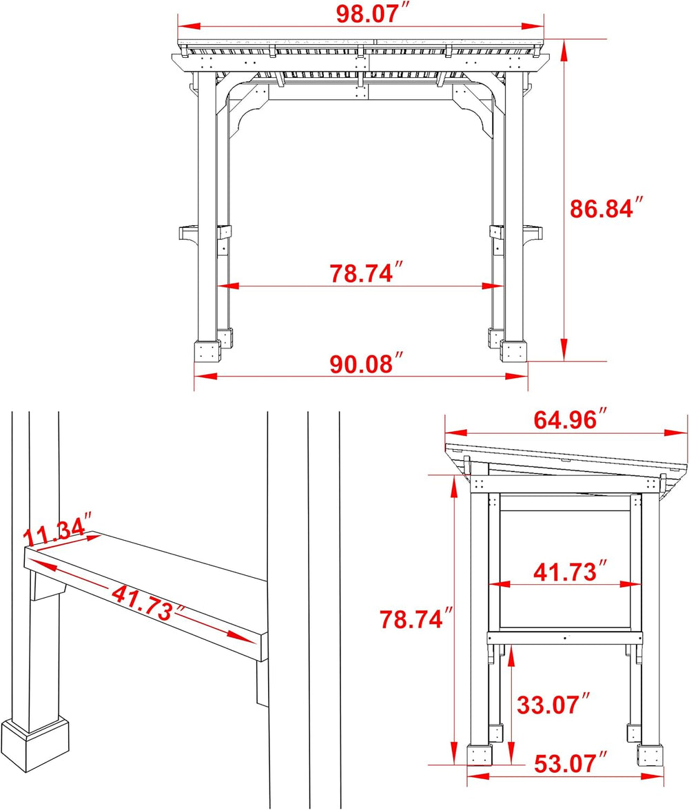 MUPATER 8 x 5 FT Outdoor Wooden Grill Gazebo with Sloping Metal roof, Heavy D...
