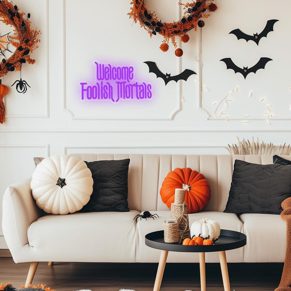 Welcome Foolish Mortals Neon Sign, Halloween Neon Light Spooky Gothic Haunted...