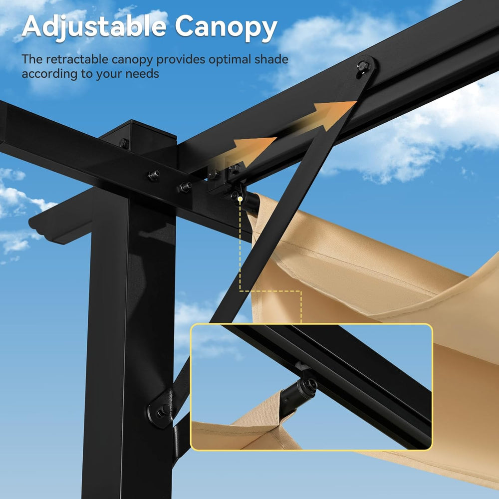 Aoxun 10'x12' Retractable Pergola with Sun Shade Canopy, Outdoor Heav...