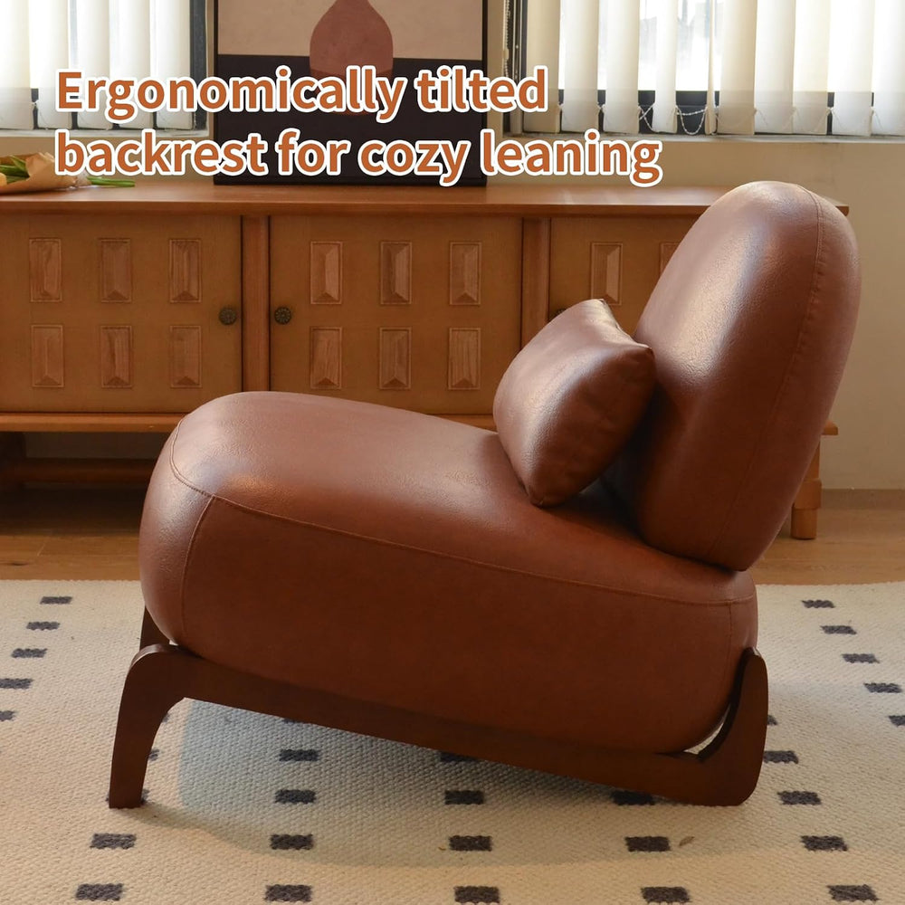 KEIKI Accent Chair with Solid Wood Legs, Faux Leather Single Seat Sofa for Li...