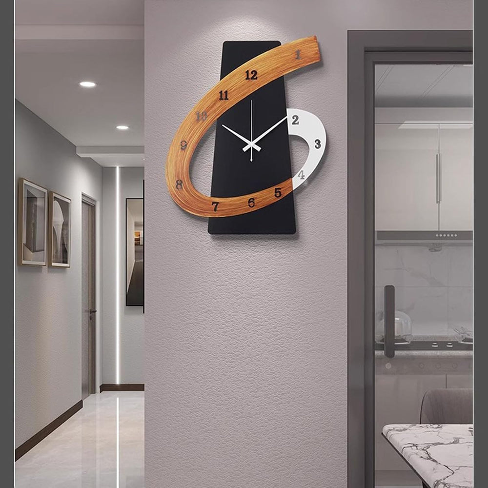 Modern Large Decorative Wall Clock,17 inch Black Silent Non-Ticking Nordic Me...