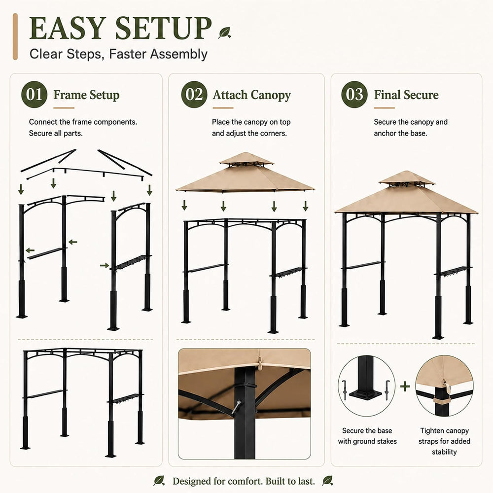 Garvee 8x5 Grill Gazebo, Outdoor BBQ Canopy Shelter with Double Tiered Roof V...