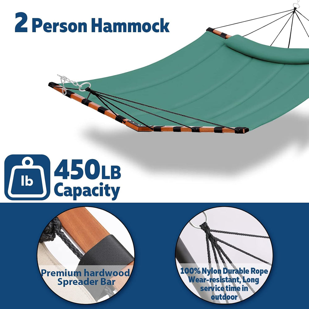TegerDeger 12FT 2 Person Hammock with V Shaped Spreader Bar -Lake Blue