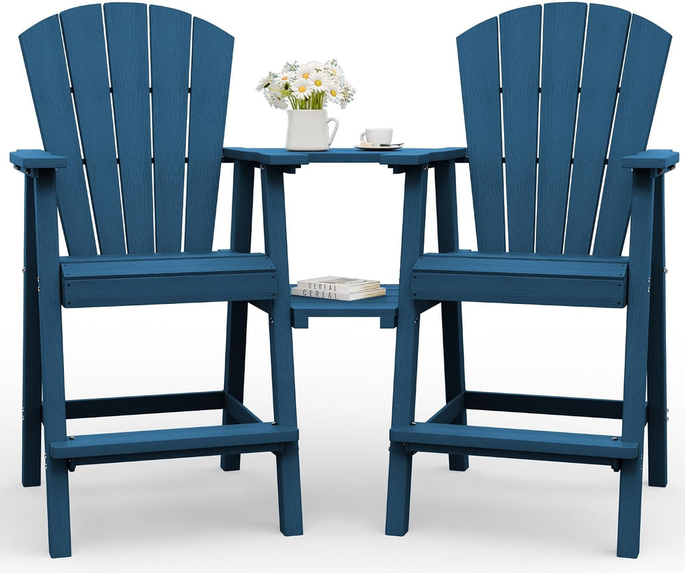 Tall Adirondack Chairs Set of 2 with Table Trays, Navy Blue