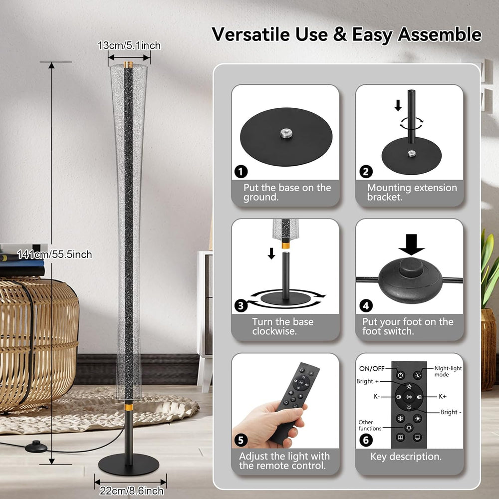 NUÜR Modern Black Floor Lamp, Dimmable LED Standing Lamp with Remote