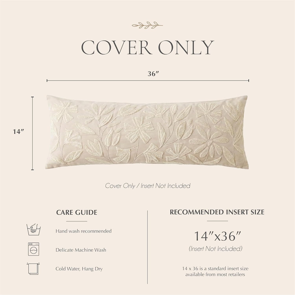 BlissBlush 14x36 Lumbar Pillow Cover for Bed, Rectangular Decorative Long Thr...