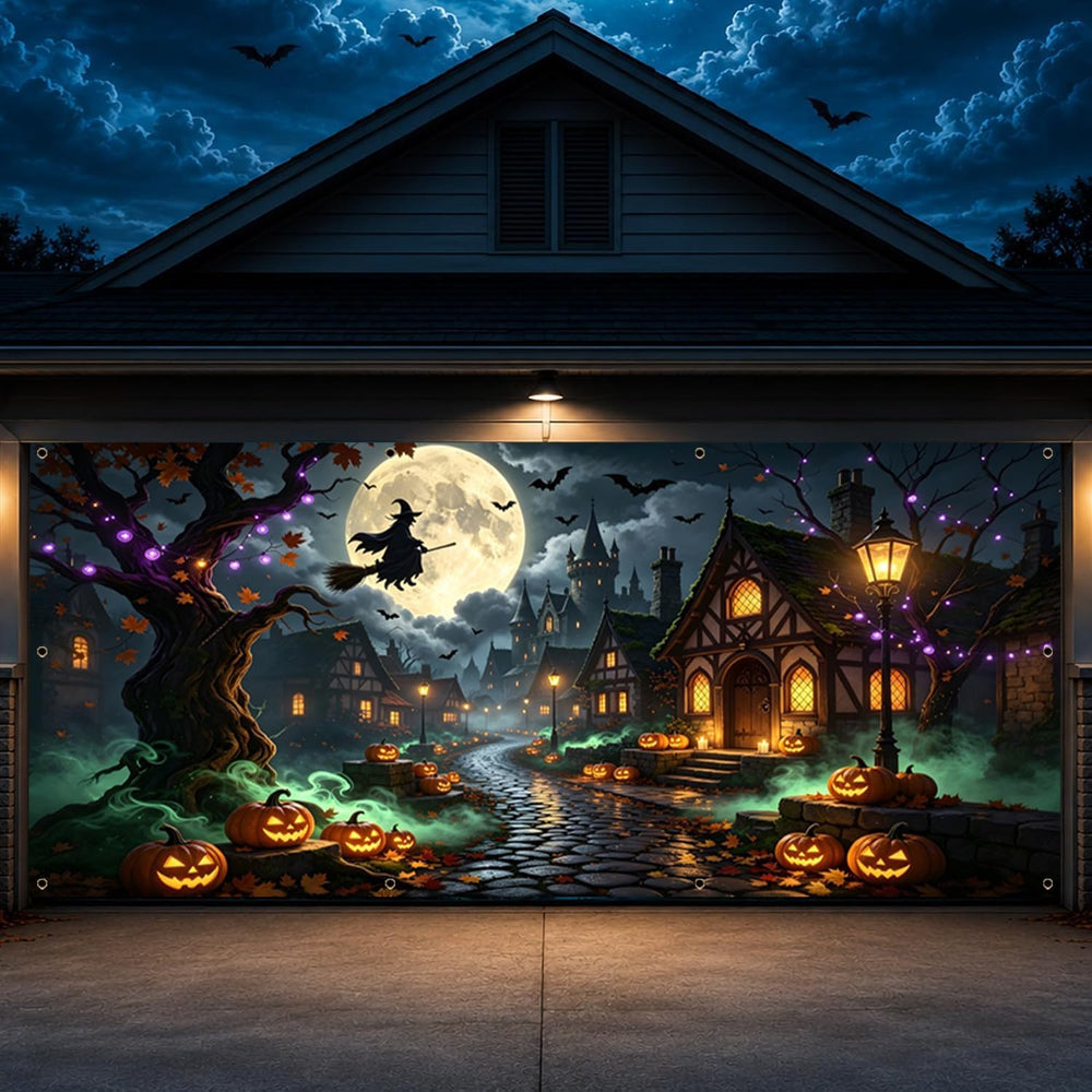 7x16ft Garage Door Halloween Cover Haunted House Halloween Garage Decor