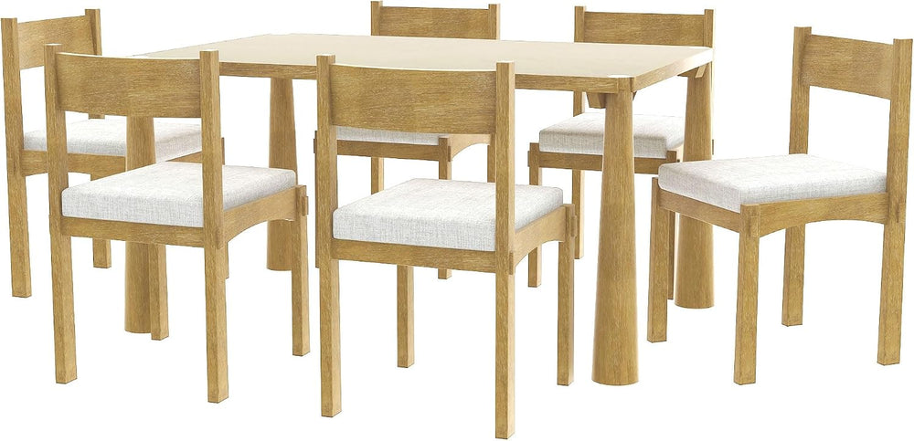 7-Piece Retro Wood Dining Table Set for 6, Kitchen Table Set with Upholstered...