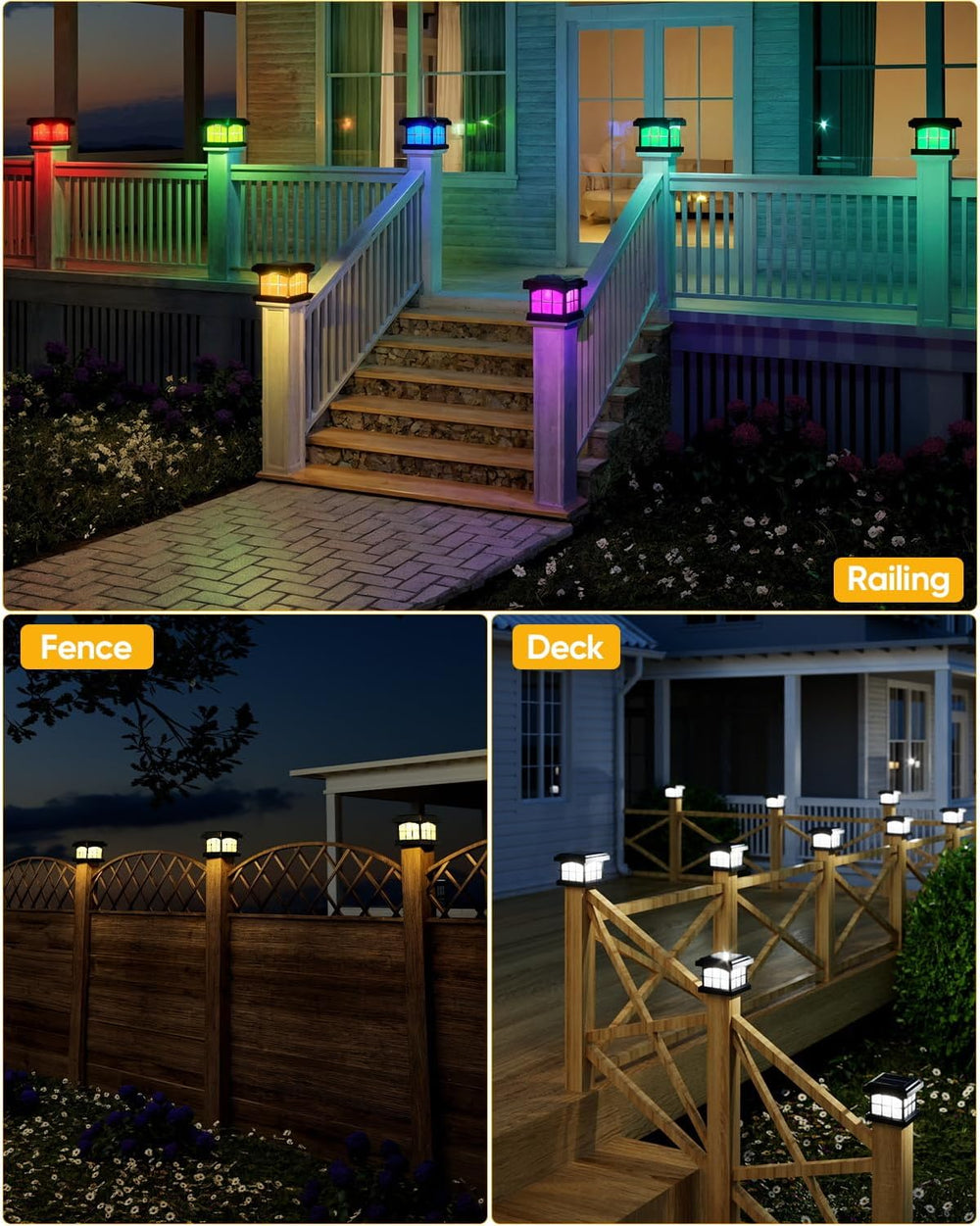 PARTPHONER RGBCW Solar Post Cap Lights 12-Pack, 9 Colors 3 Modes Fence Cap Li...