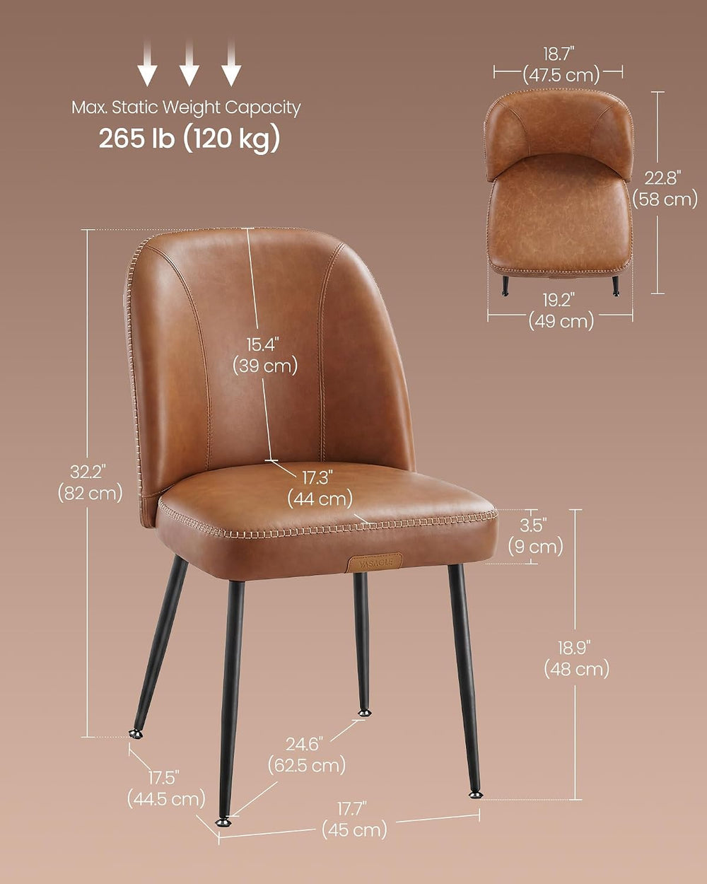 VASAGLE Dining Chairs Set of 2, Upholstered Kitchen Chairs