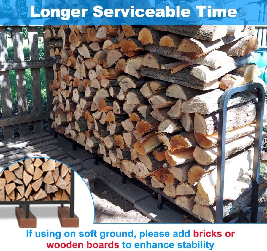 8ft Firewood Rack Holder, Adjustable Heavy Duty Fire Log Stacker Stand for Fi...