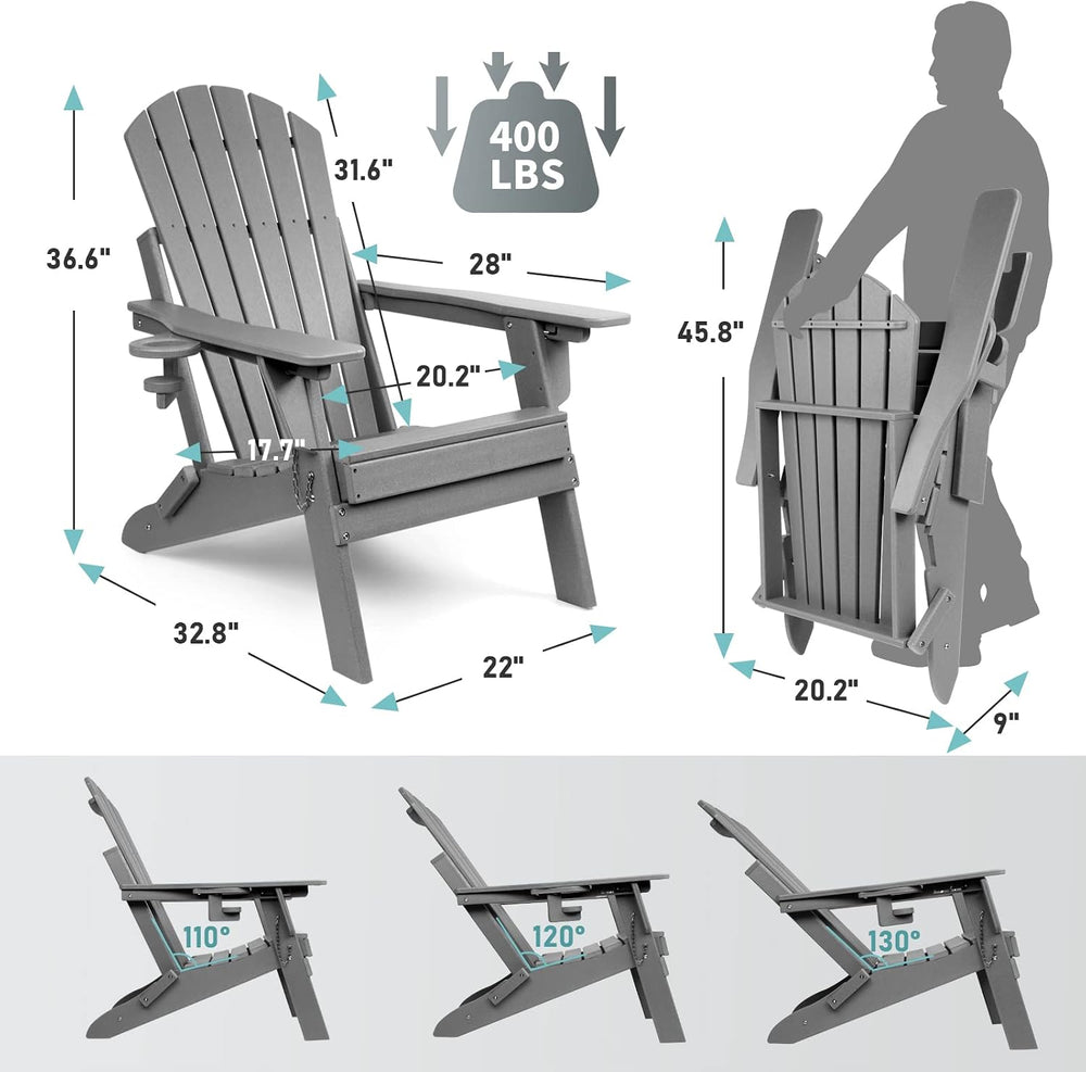 FUNBERRY Oversized Folding Adirondack Chair with Adjustable Backrest 400LBS