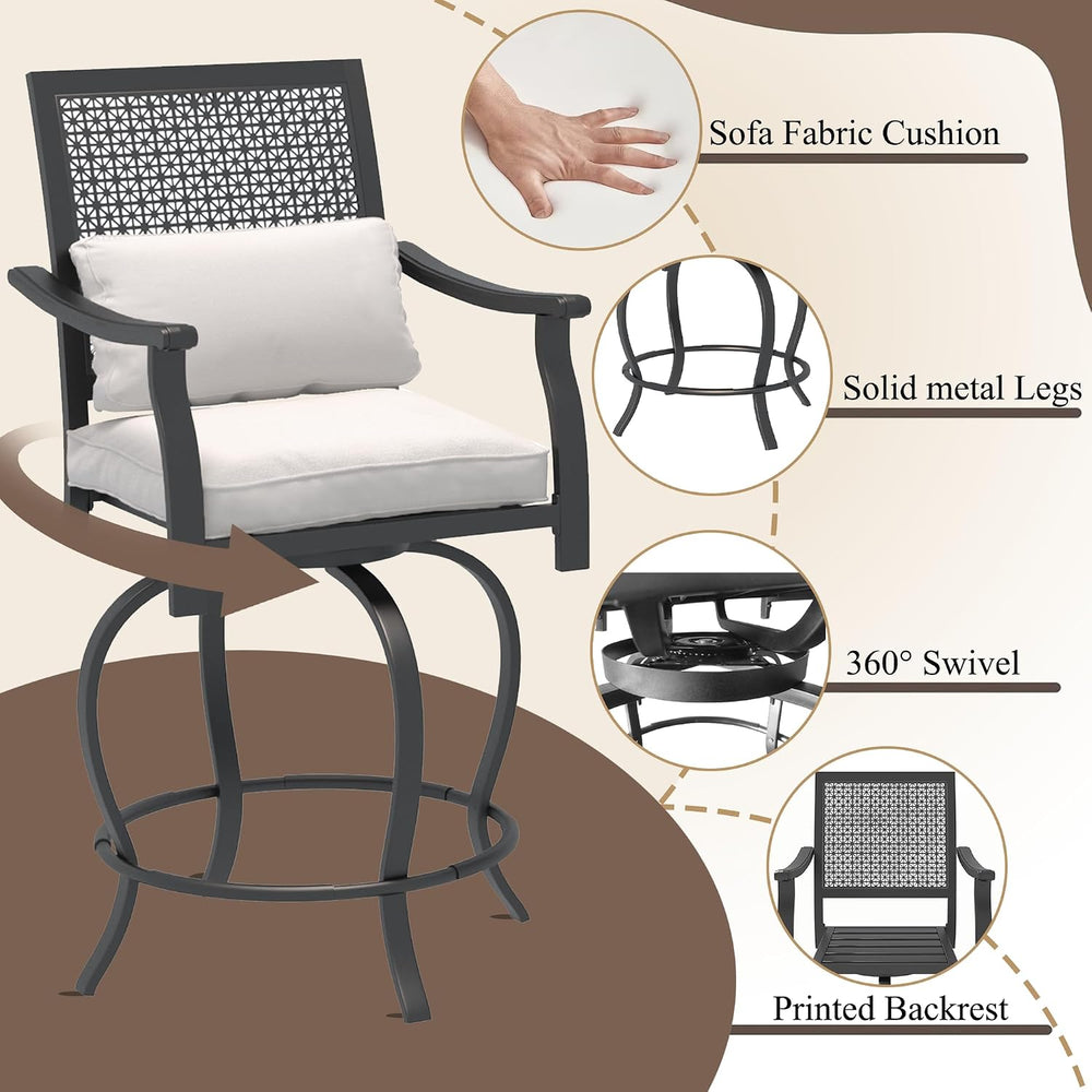 AECOJOY Outdoor Swivel Bar Stools Set of 2, Patio Bar Height Outdoor Chairs w...