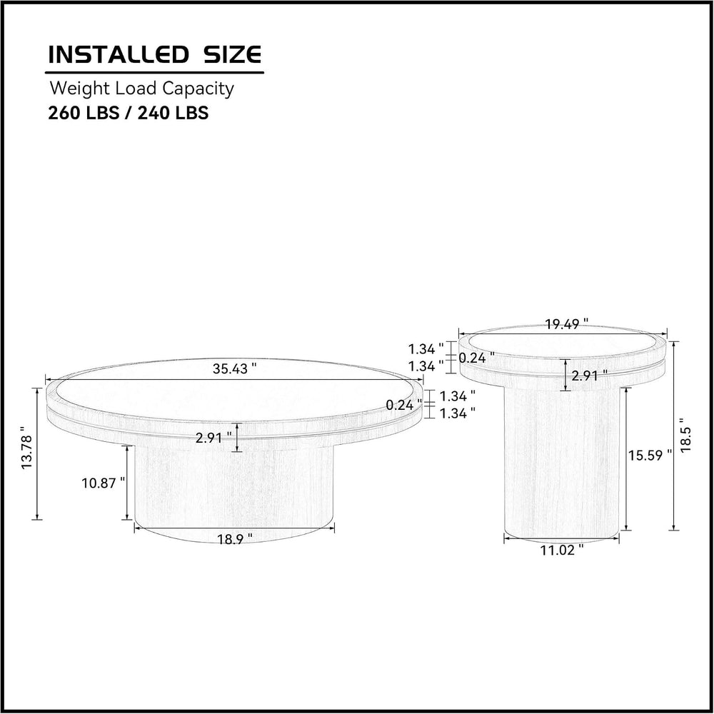 Sintered Stone Coffee Table Set of 2, 2 Piece Coffee Table and End Table Set ...