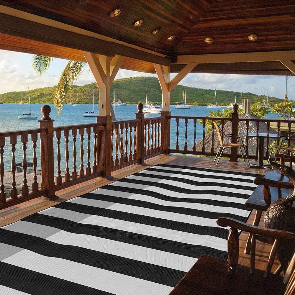 Plastic Straw Rug, 9'x12' Outdoor Waterproof Patio Rugs Foldable Reve...