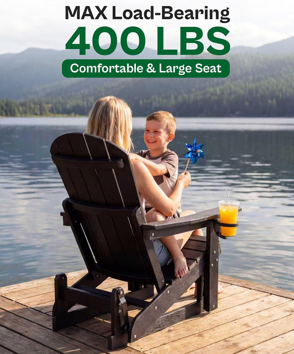 Adirondack Chair, All-Weather Outdoor Glider, Black