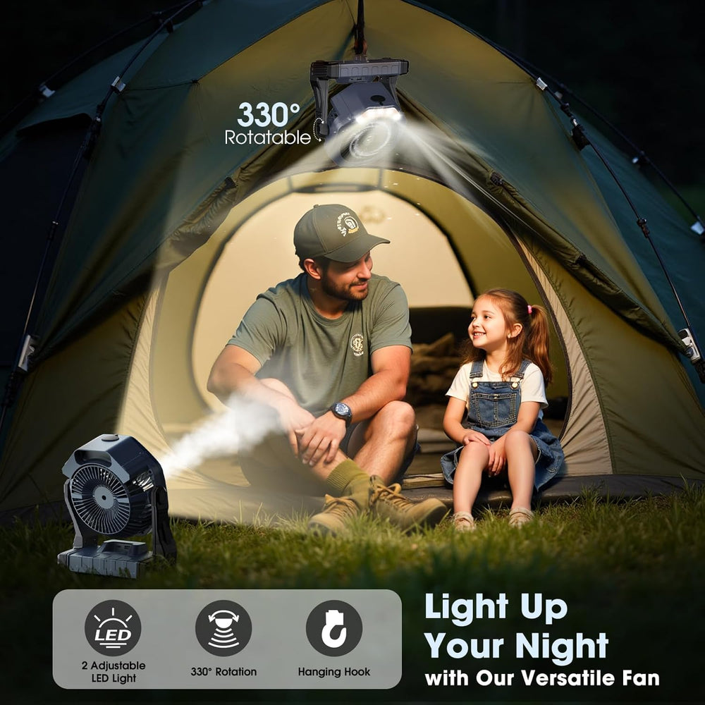 Ausic Portable Misting Fan, Outdoor Rechargeable Fan, LED Light, Hook, 35H