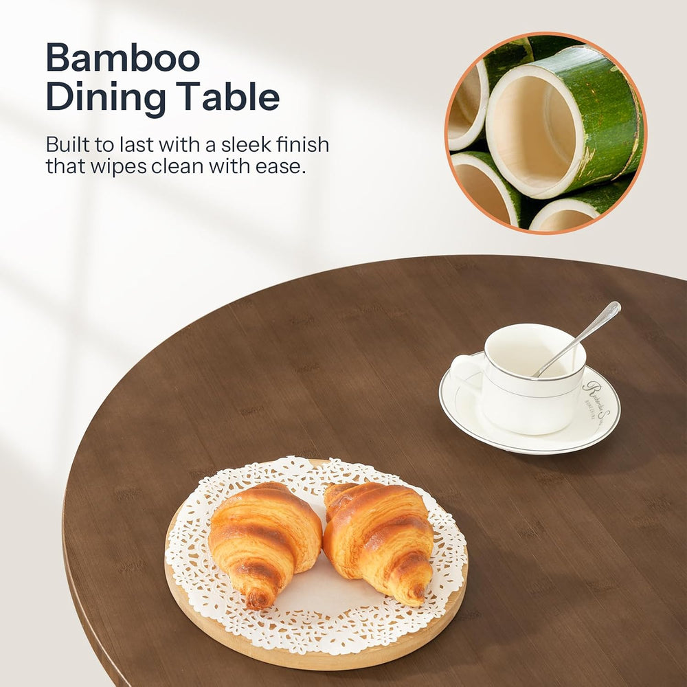 HOOBRO Bamboo Dining Table, Round Dining Table for 2, 27.5" Kitchen Tabl...