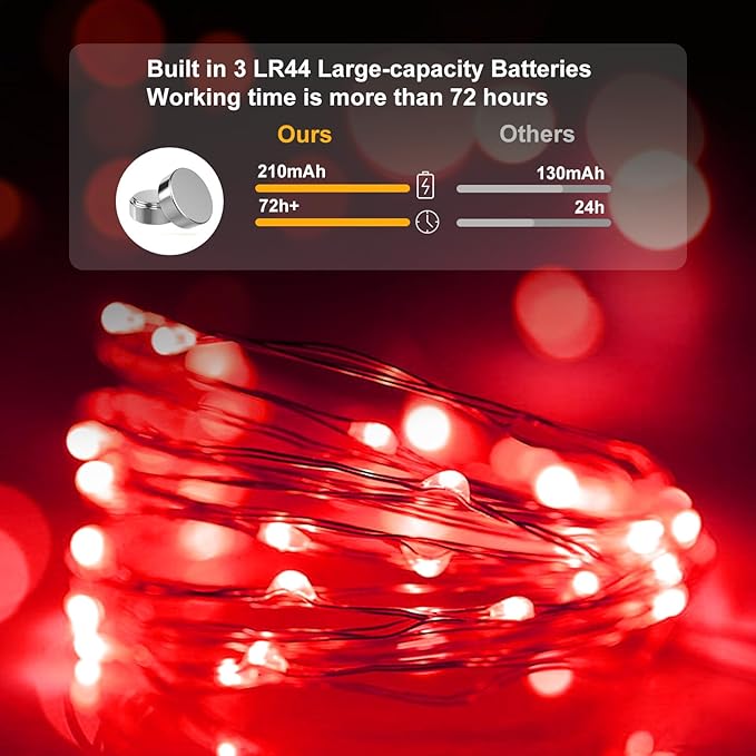 pozzolanas 100 Pack Red Battery Operated String Lights - 7ft Waterproof Fairy...