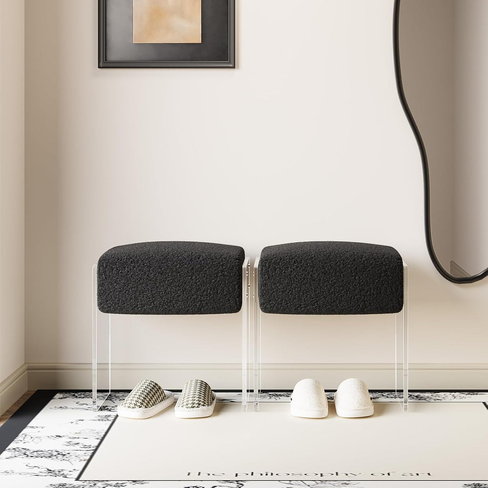 Vanity Stool Chair and Foot Rest -Modern Vanity Stool and Footstool with Wool...