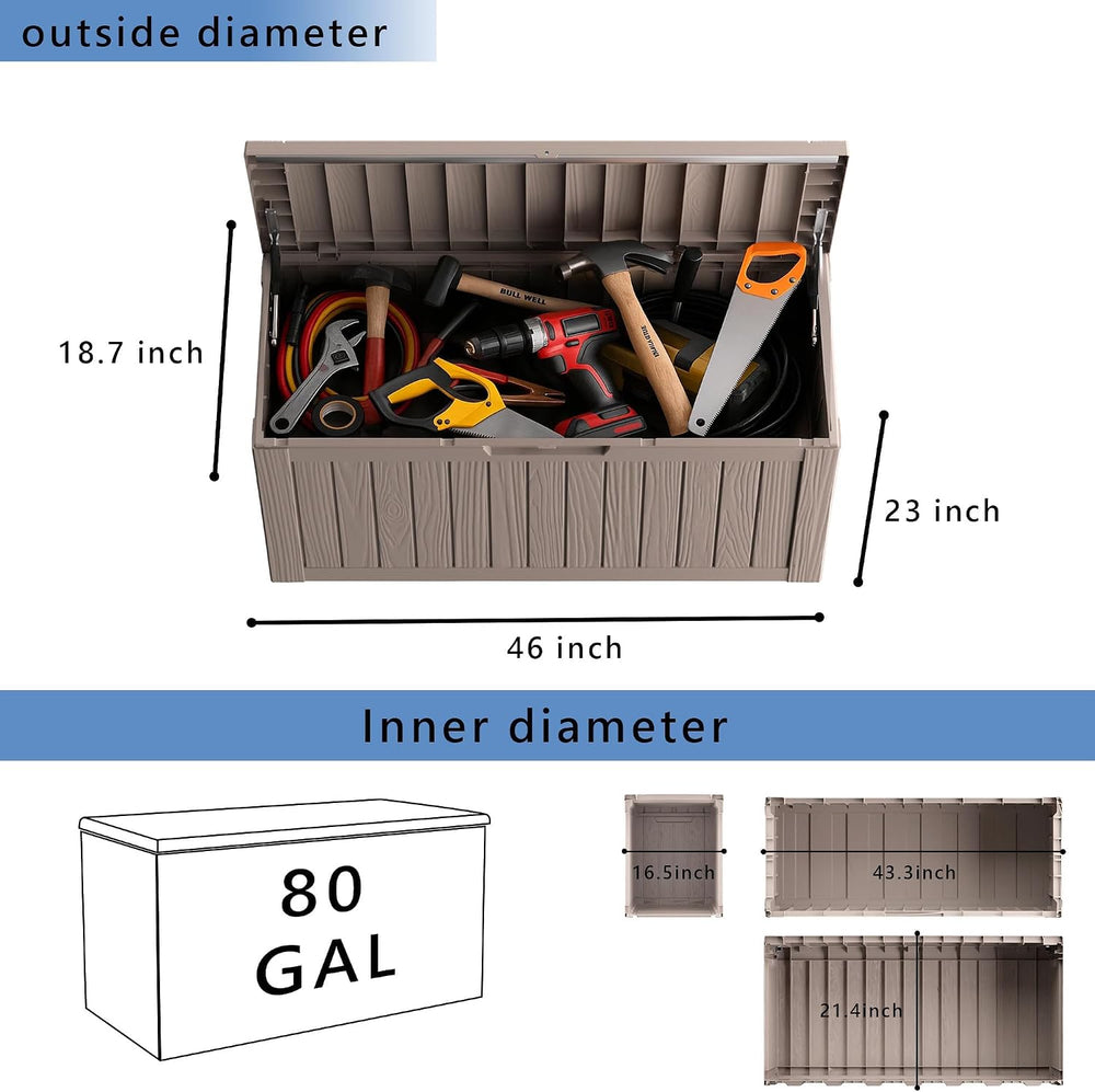90 Gallon Waterproof Resin Deck Box, UV Resistant Outdoor Storage for Garden,...