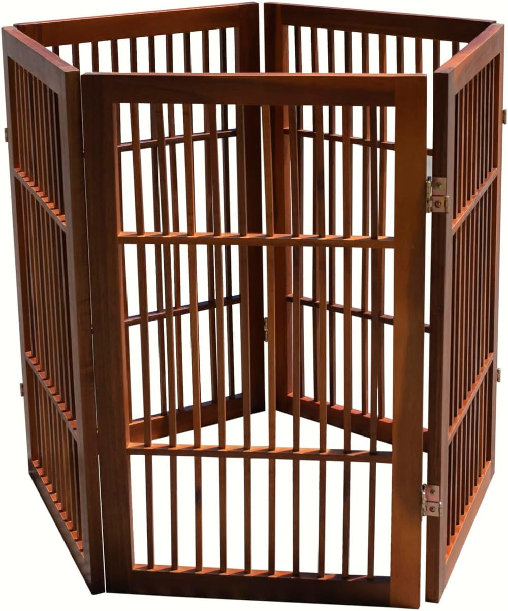 Urnporium Pet Dog Gate Freestanding, Strong Durable Folding Wooden Fence, Por...