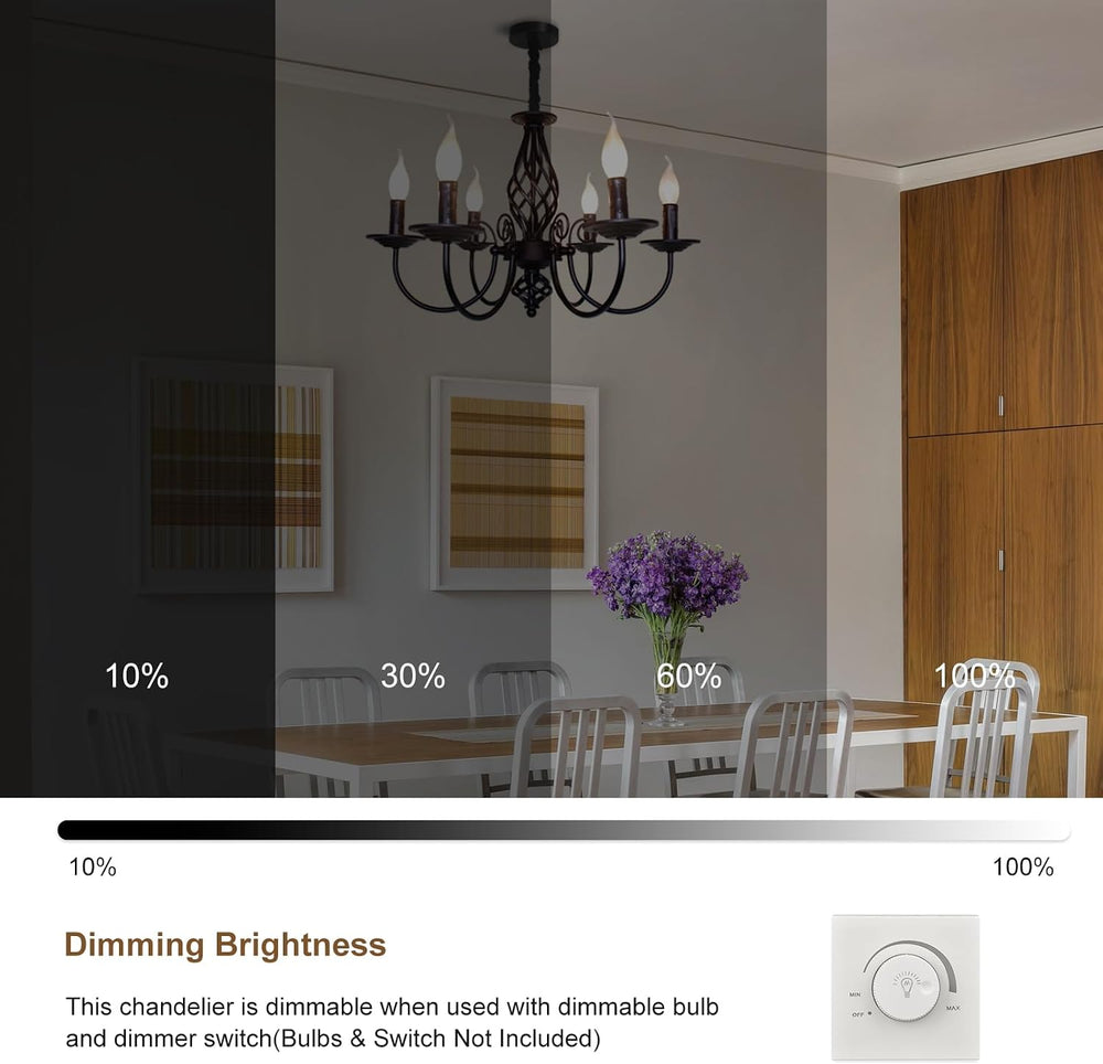Jaycomey Black Chandelier, 6-Light Farmhouse Candle Light for Dining Room