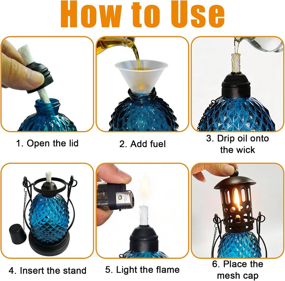 4 Pack Citronella Torches for Outside 12.5 oz Glass Table Top Torches(Blue)