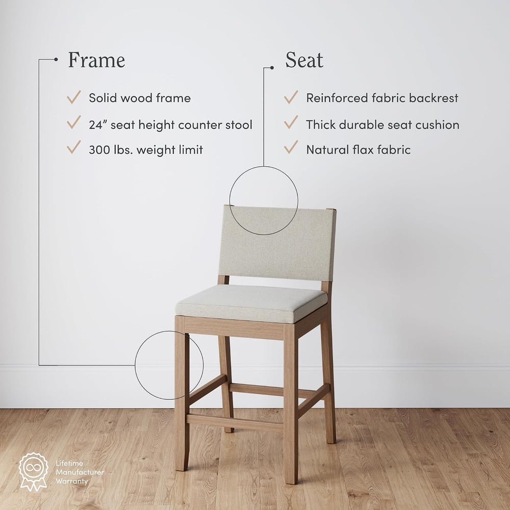 Nathan James Linus Modern Upholstered Counter Height Bar Stool with Back and ...