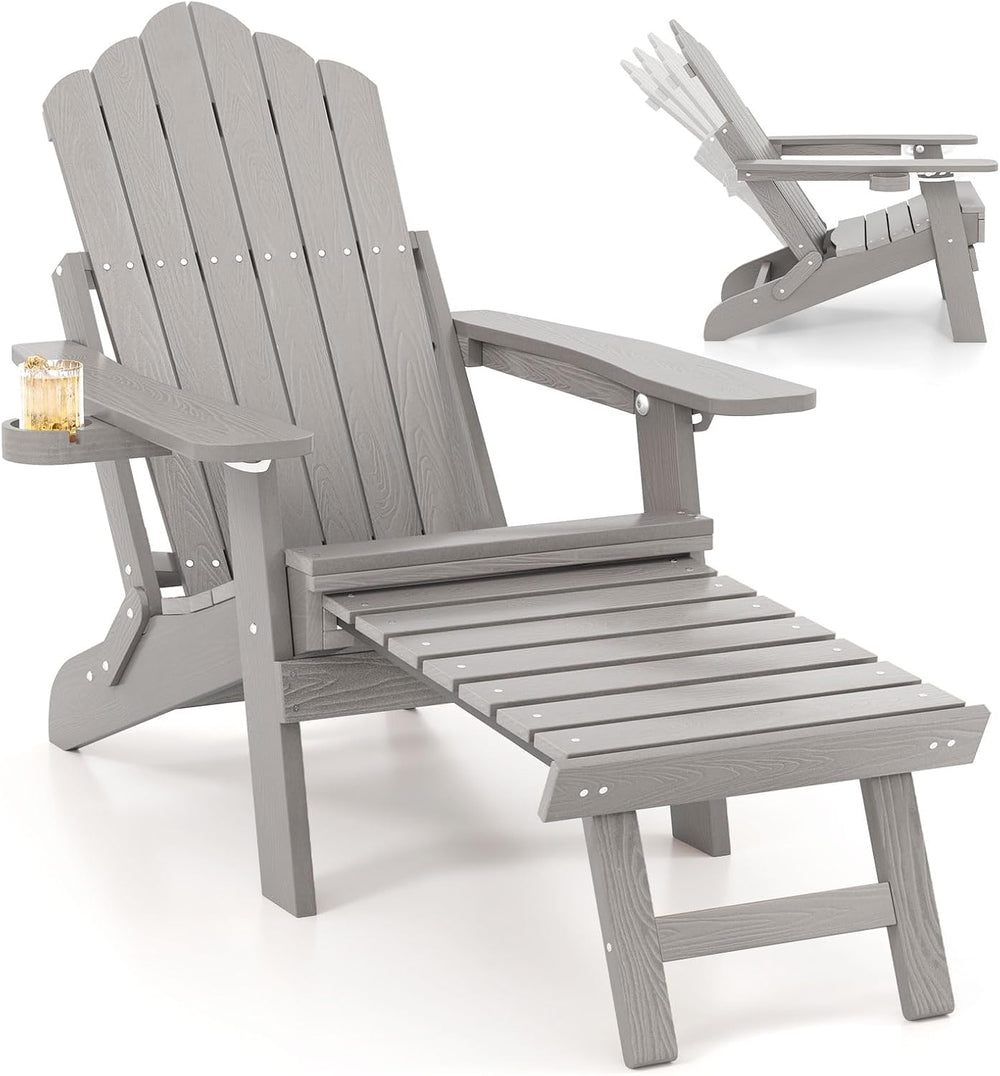 GIANTEX Folding Adirondack Chair, All-Weather Lounge Chair with Adjustable Ba...