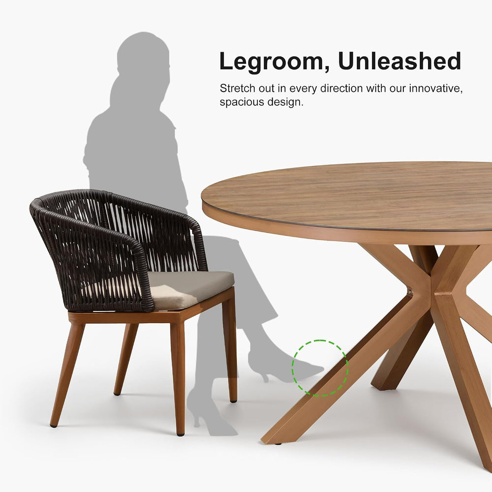 PURPLE LEAF Outdoor Round Dining Set for 2 with Sunbrella Cushion Deep Teak
