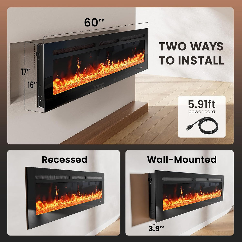 Silonn 60″Smart Electric Fireplace Heater with App & Remote Control, 4777...