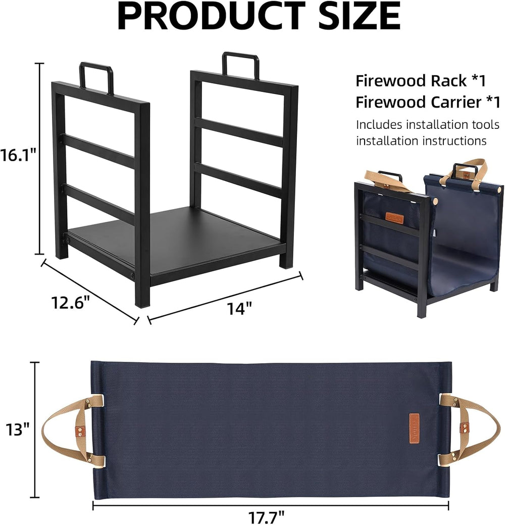 Firewood Rack Indoor Outdoor with Firewood Carrier,16 inch, Navy