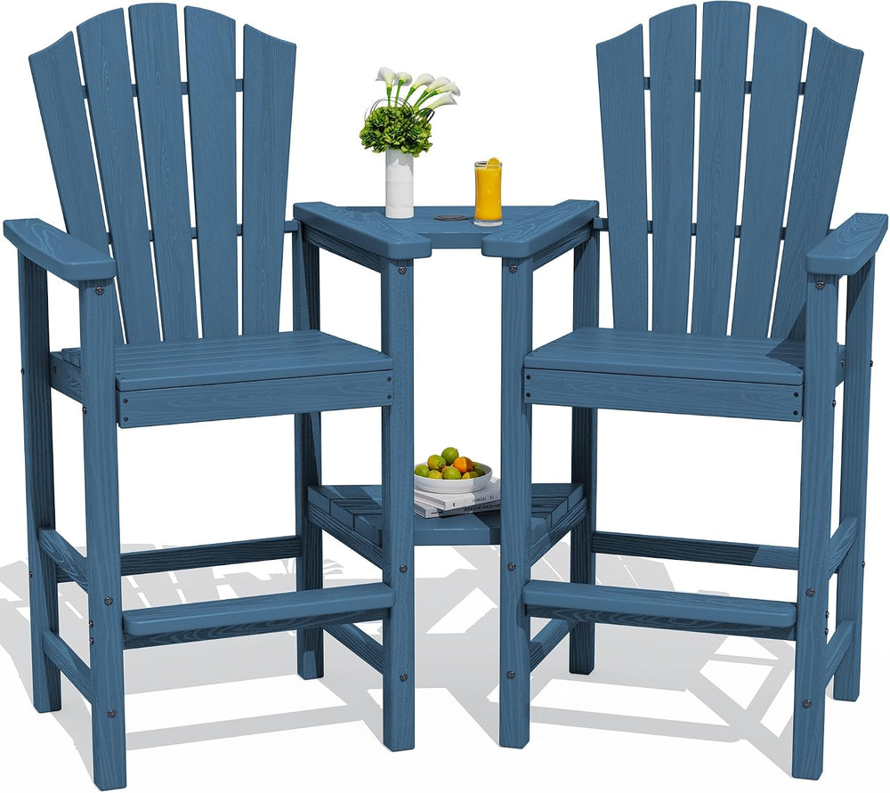 KINGYES Tall Adirondack Chair Set of 2 with Double Connecting Trays, Blue