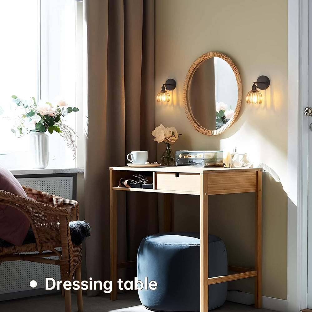 Shenmoyl Vintage Wall Sconce with Amber Tulip Glass Lampshade 180 Degree Adju...