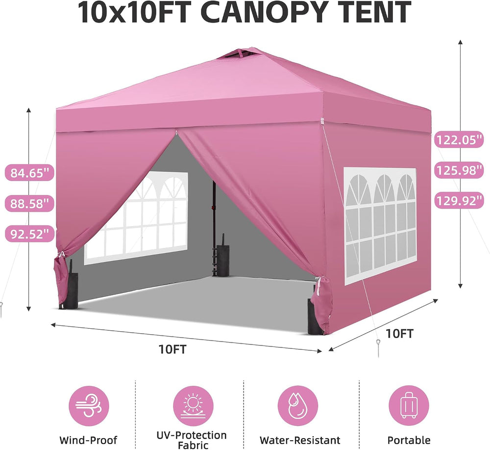 GDY 10x10FT Pop-Up Canopy Tent — with 4-Side Walls & Vented Top, Portable...