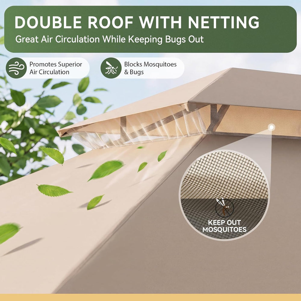 Aoxun 12'x10' Outdoor Gazebo with Curtain & Mosquito Netting, Beige