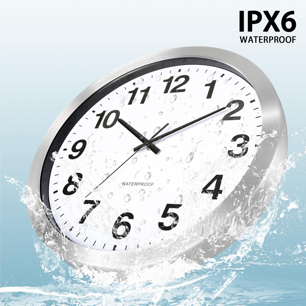 Caysie 16 Inch Sealed Large Outdoor Clocks Waterproof-Silver