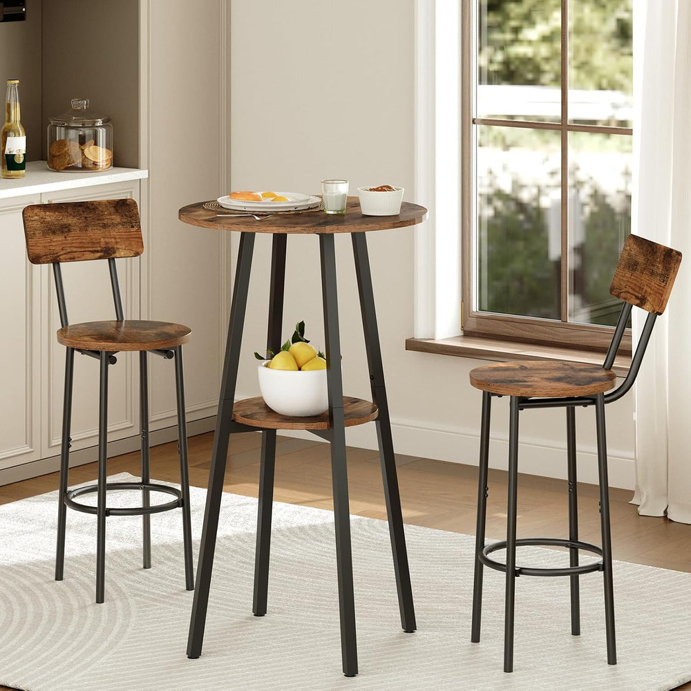 HOOBRO 3 Pieces Round Bar Height Table and Chairs Set, Round Dining Table Set...