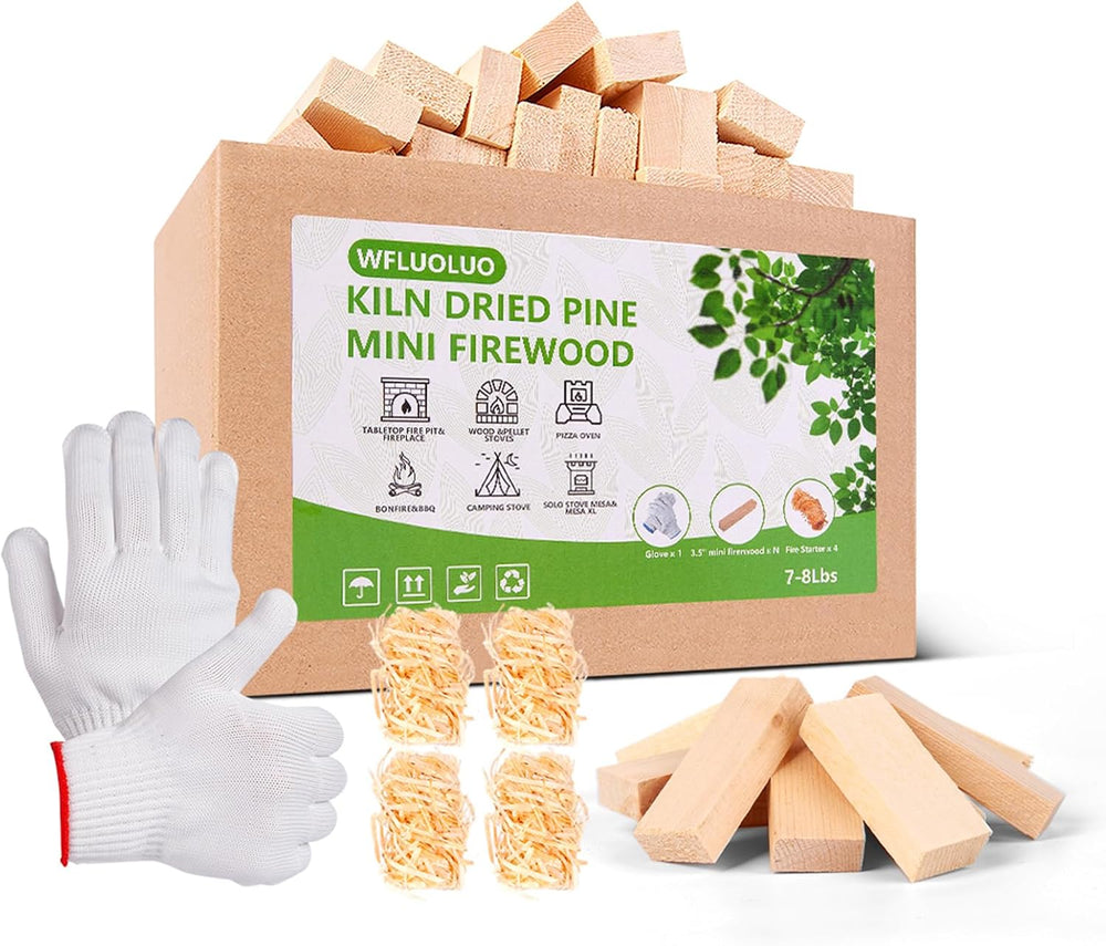 Mini Firewood with 4pcs Fire Starters&Gloves 3.5'' Lengths Pine K...