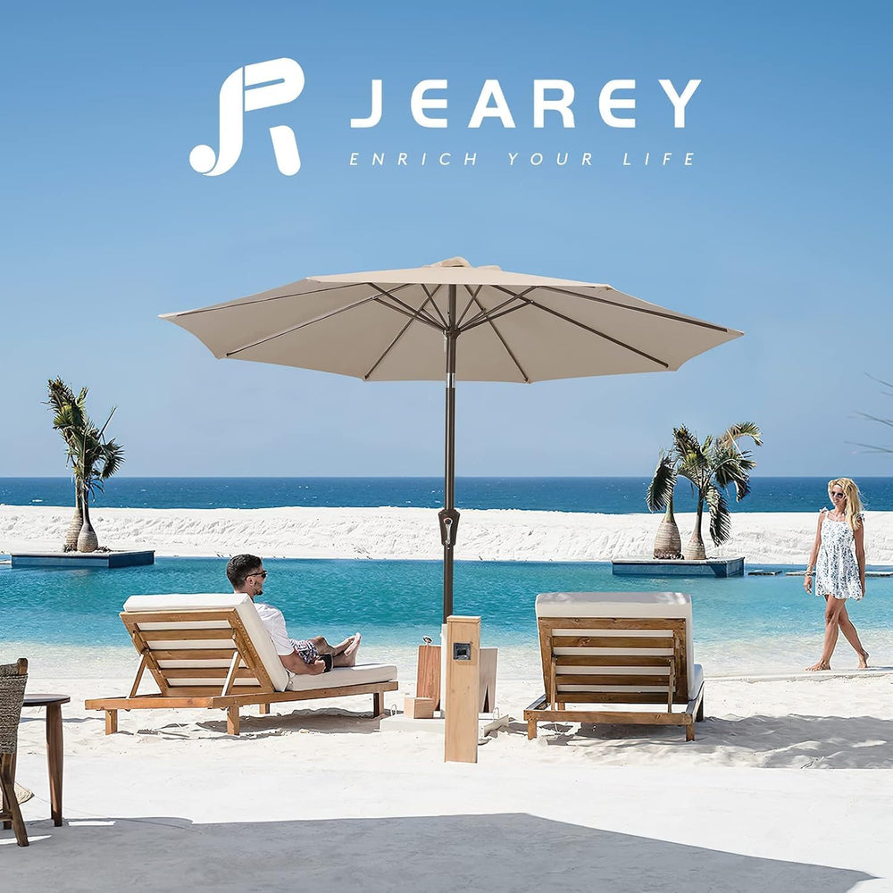JEAREY 9FT Outdoor Patio Umbrella, Market Umbrella, Beige