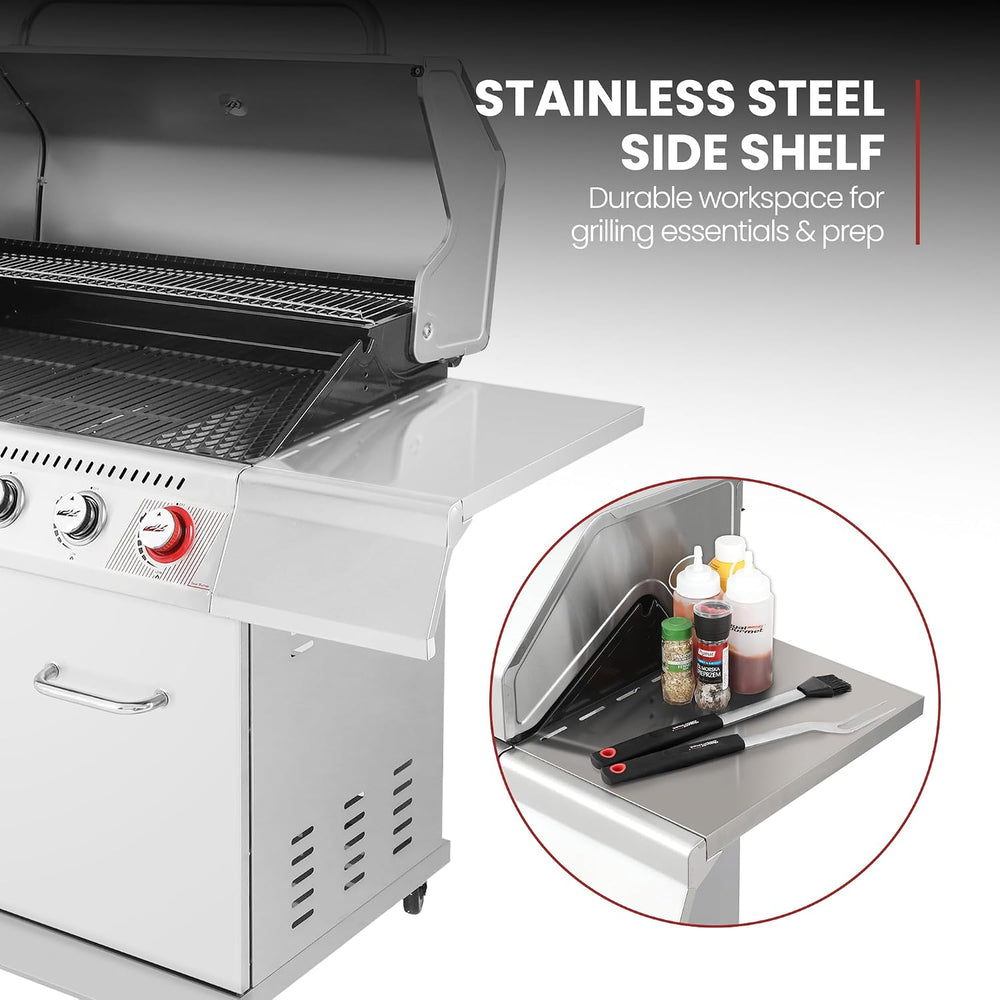 Royal Gourmet GA6402S 6-Burner Propane Gas Grill with Side Burner, Silver