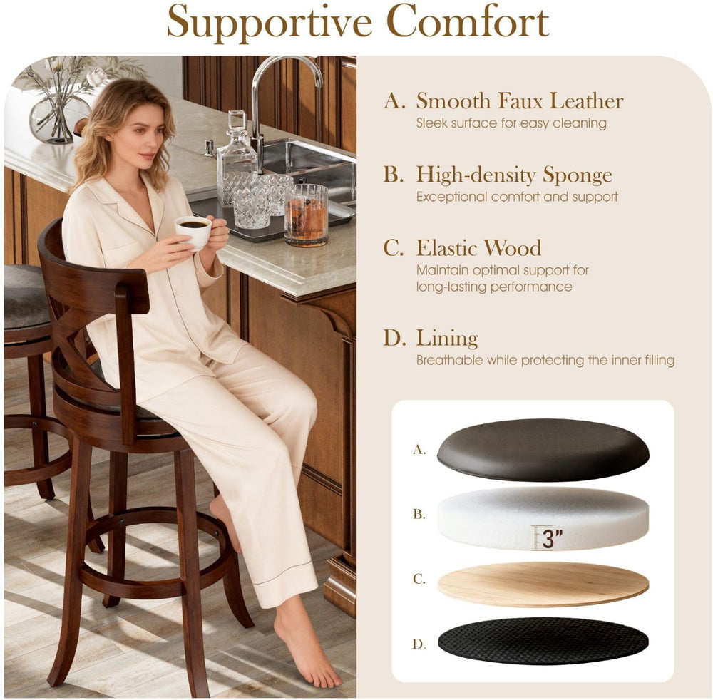Sophia & William 30 Inch Swivel Bar Stools Set of 6, Bar Height Barstools