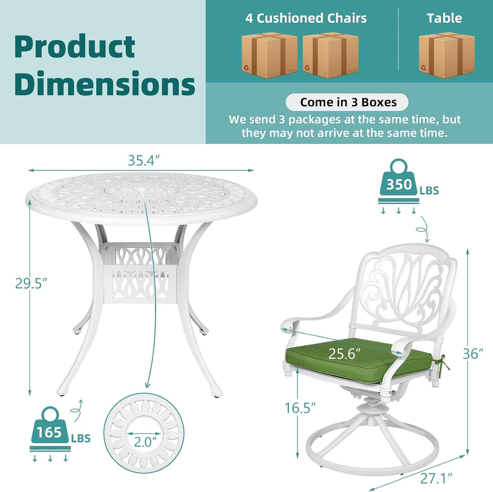 MEETWARM 5-Piece Outdoor Patio Dining Set, All-Weather Cast Aluminum Patio Co...