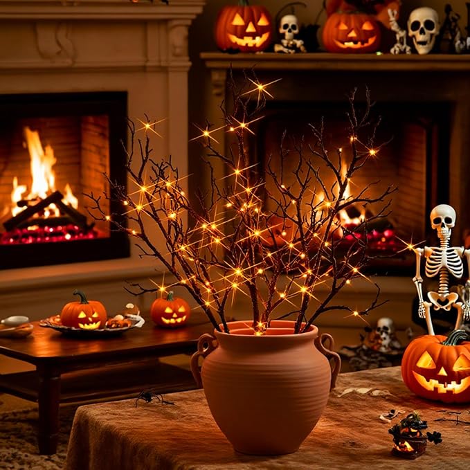 Birchlitland Halloween Branch Lights with Timer Battery Operated 75 LED Orang...