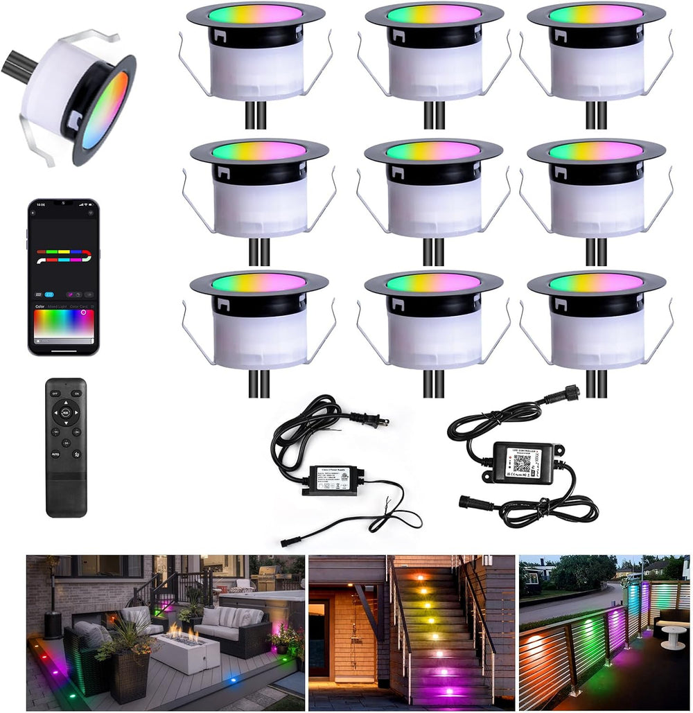 Recessed LED Deck Lights Kit, 10 Pack Φ1.77 WiFi Pixel RGBW+IC Multicolor