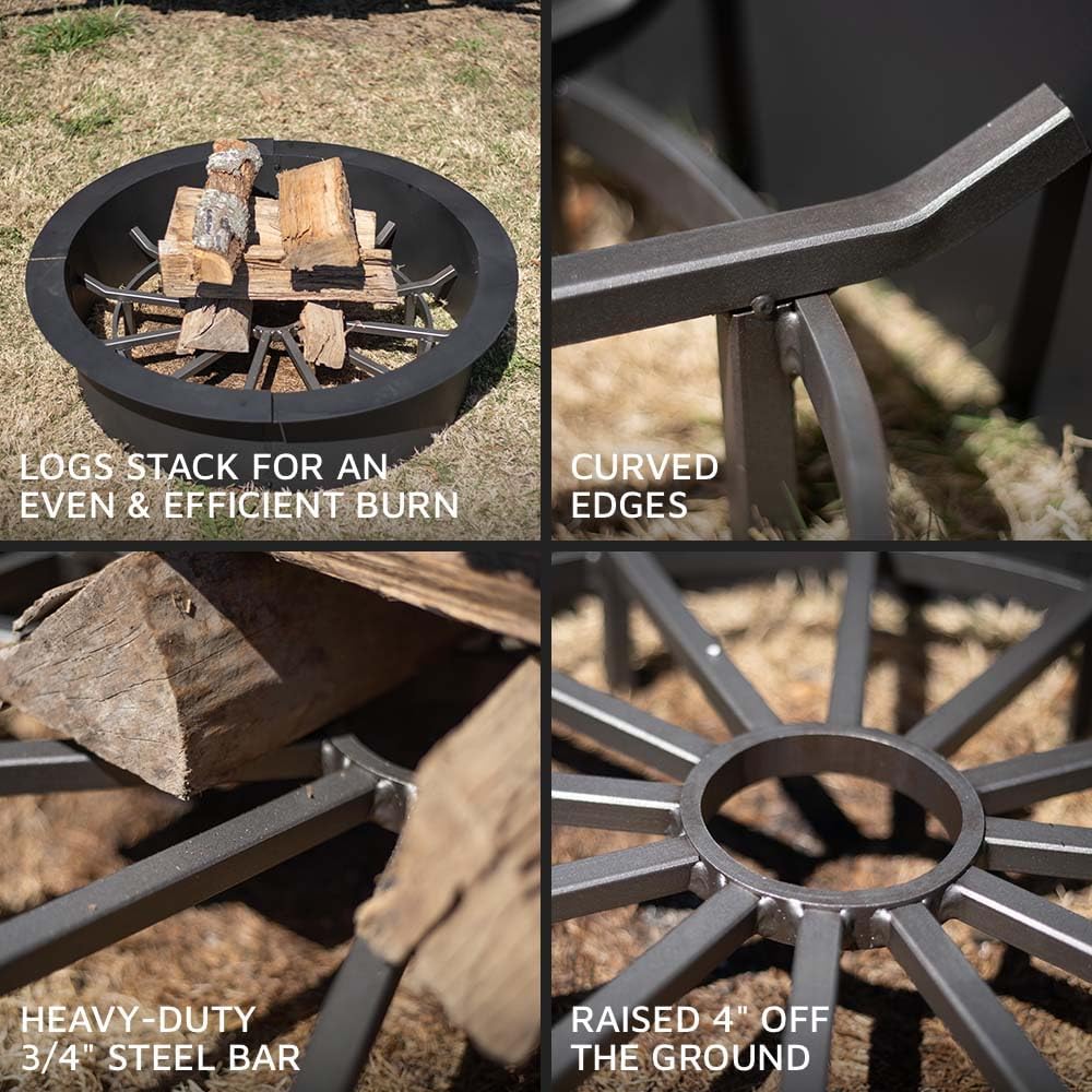 Ash & Ember 40" Wagon Wheel Fire Pit Grate, High Efficiency & Sm...