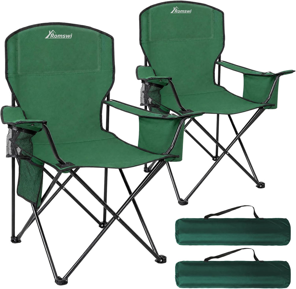 Camping Chairs for Adults, 2 Pack Heavy Duty Folding Chair with 4-Can Cooler ...