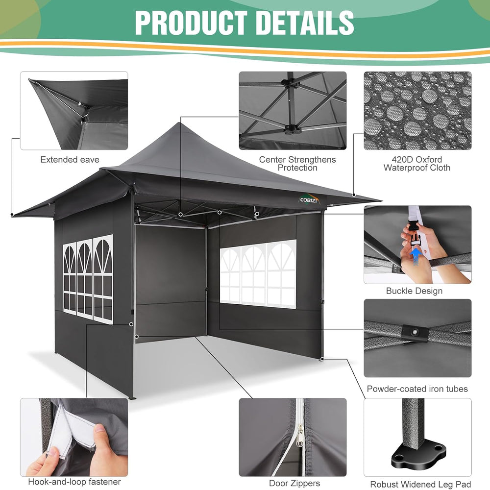 COBIZI 13x13 Heavy Duty Pop Up Canopy with 4 Walls, Commercial Outdoor Tent