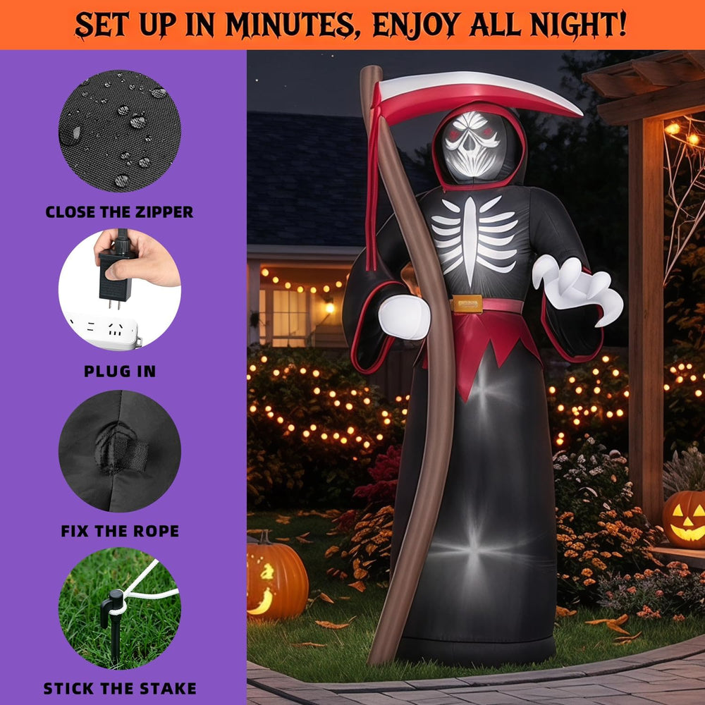 8FT Halloween Inflatables Outdoor, Giant Grim Reaper Blow Up Yard Decor